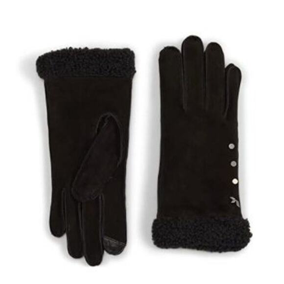 Koolaburra UGG Tech Gloves Womens Large Black Leather Studded Sherpa Cuff - Picture 1 of 6